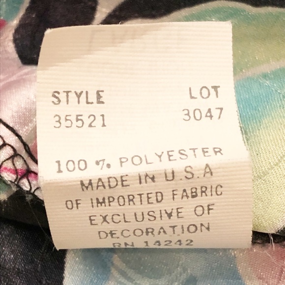 VTG Christian Dior Kimono Sleeve Satin Robe Pink Black Teal Floral Sz L Made USA - Picture 10 of 10